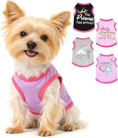 4 Pack Dog Shirt for Small Dogs Spring Summer Printed Puppy Clothes Cute Pet T Shirts Dog Clothes for Small Dogs Cats Girl (Grey+Pink+Purple,Black, Medium)