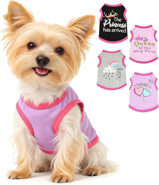 4 Pack Dog Shirt for Small Dogs Spring Summer Printed Puppy Clothes Cute Pet T Shirts Dog Clothes for Small Dogs Cats Girl (Grey+Pink+Purple,Black, Medium)