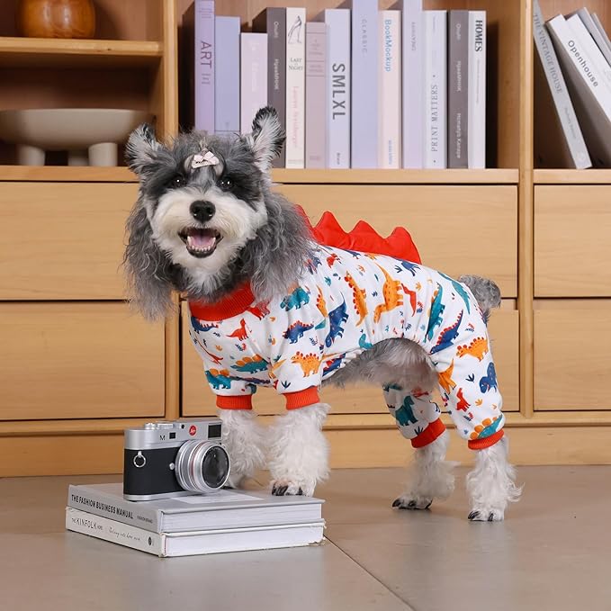 CuteBone Dinosaur Costume Dog Pajamas, Stretchy Spandex Crystal Velvet Sleepwear Coat for Small Dogs, Soft & Warm Pet Outfit Clothes for Cold Weather, Cozy Pullover Design COSP02XS