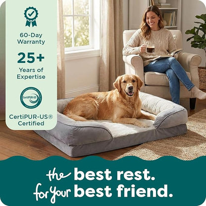 FurHaven Perfect Comfort Sofa Orthopedic Dog Bed for Large Dogs, Memory-Top Foam with a Solid Orthopedic Foam Base for Joint Support, Removable Washable Cover, Jumbo XL, Plush & Velvet, Granite Gray