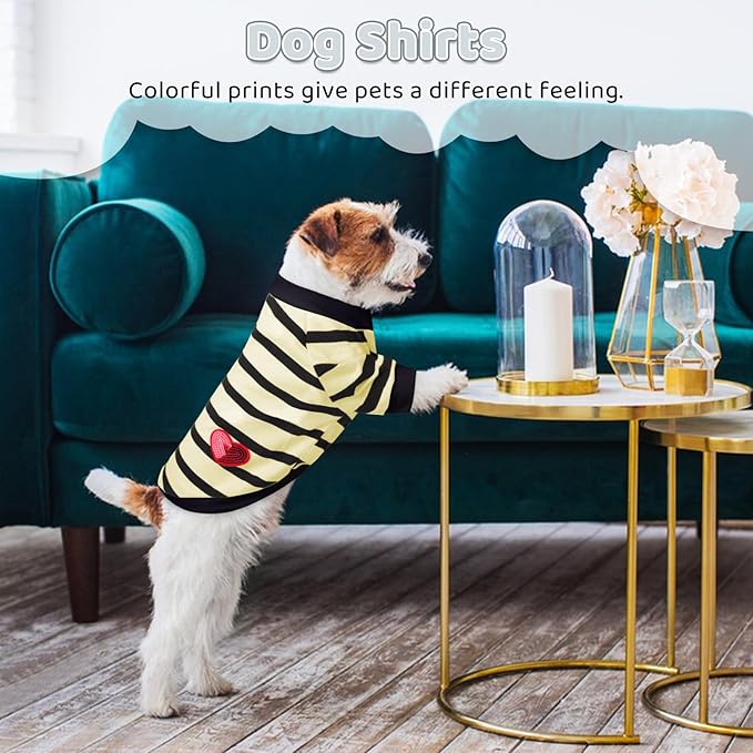 Dog Shirts for Small Dogs Cats, Dog Striped T-Shirts Dog Vest Pet Apparel Tee Shirts Spring Summer Suitable for Small and Medium Large Pets French Bulldog Bichon, Beige XS