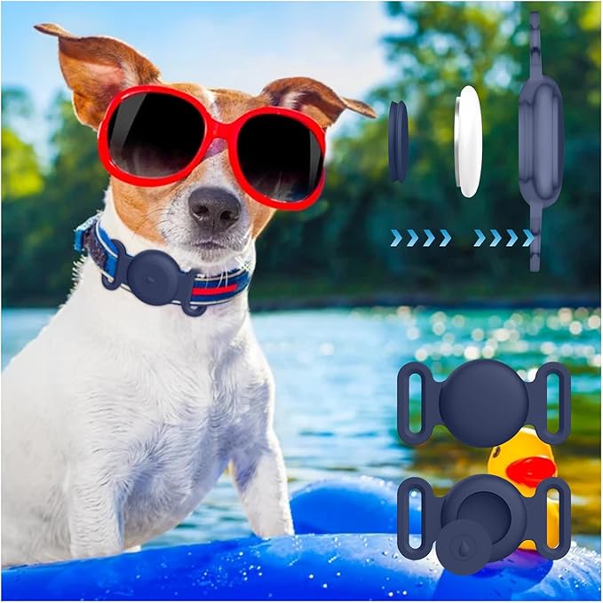 Vancle at Case for Dog Collar, Waterproof Apple Air Tag Protective Holder GPS Tracking Finder for Pet, Silicone Case for Dog Collar Cat Loop Holder Pet Accessories