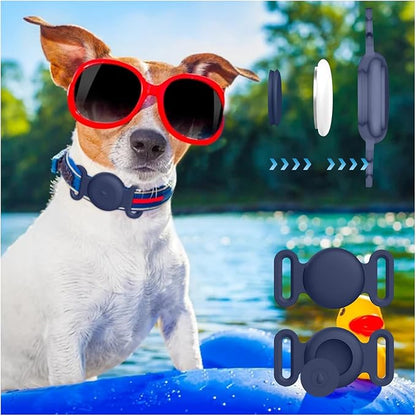Vancle at Case for Dog Collar, Waterproof Apple Air Tag Protective Holder GPS Tracking Finder for Pet, Silicone Case for Dog Collar Cat Loop Holder Pet Accessories