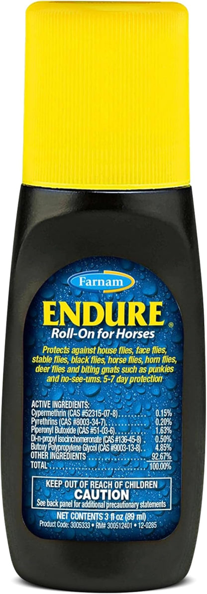 Farnam Endure Roll-On Fly Repellent for Horses, for Sensitive Areas, 3 Ounces