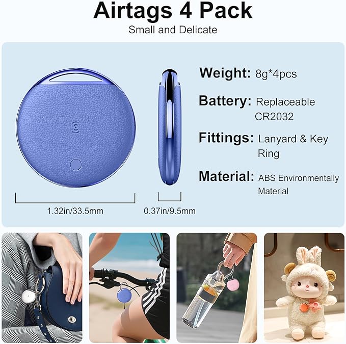 Air Tracker Tags-4 Pack, Smart Tag Work Compatible with Apple Find My (iOS Only), Bluetooth Tag Item Finders IP68 Waterproof Replaceable Battery for Wallet, Luggage, Backpack, Key, 4 Colors