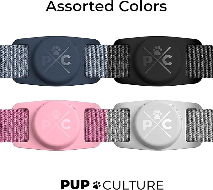 Pup Culture Compatible with AirTag Dog Collar Holder | Durable Protective Case to Help Track Your Pup | for Dog & Cat Collars - Black/White 2 Pack