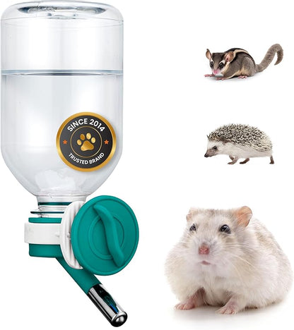 Choco Nose No-Drip Water Bottle Feeder for Hamsters, Hedgehogs, Gliders, Mice, Gerbils, & Small Pets 10.2 fl.oz, 300ml - Easy to Install in Cages/Crates, US Patented Leakproof Nozzle 10mm, Green(C125)