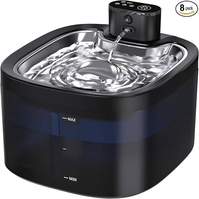 Cat Water Fountain Cordless: Battery Operated 118oz/3.5L Pet Water Fountain for Cats Indoor with Motion Sensor, Stainless Steel Tray, Ultra Quiet, Easy-to-Clean, Gifts for Cats, Dogs (8Filters)
