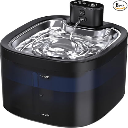 Cat Water Fountain Cordless: Battery Operated 118oz/3.5L Pet Water Fountain for Cats Indoor with Motion Sensor, Stainless Steel Tray, Ultra Quiet, Easy-to-Clean, Gifts for Cats, Dogs (8Filters)