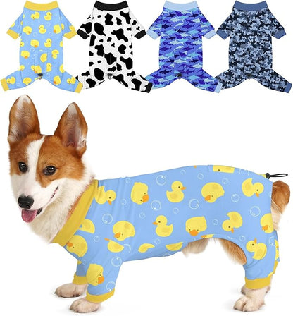 Bienbee Dog Pajamas, 4 Pack Dog Recovery Suit Shedding Suit Cute Soft Puppy Clothes Dogs Pjs Onesies Jammies Adjustable Breathable & Stretchy Clothes for Small Medium Large Dogs Girl Boy Puppy-XL