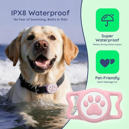 IP68 Waterproof Dog AirTag Holder for Dog Collar, Soft, Stretchy Silicone | Full-Body Protection, Easy Tool-Free Installation, Quiet, No-Dangle Fit, Lightweight, Fits Dog & Cat Collars of All Widths