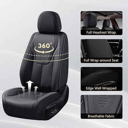 FLORICH Front Car Seat Covers, Luxury Waterproof Faux Leather Seat Covers Cushion, Black Car Seat Cover Protectors Universal Fit for Most 5 Seats Vehicles - Black
