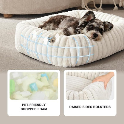 FURTIME Dog Bed for Small Medium Dog, Washable Orthopedic Pet Bed with Removable Cover, Rectangle Soft Calming Sleeping Puppy Bed Durable Pet Cuddler with Anti-Slip Bottom, Cream, M (25"x21"x7")