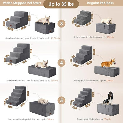 EHEYCIGA Dog Stairs for Small Dogs 16.5" H, 3-Step Extra Wide Dog Steps for Couch Sofa and Chair, Pet Steps for Medium Cats, Non-Slip Balanced Pet Ramp Indoor, Grey
