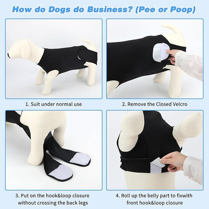 2 Packs Breathable Cotton Dog Recovery Suit for After Neuter Spay Abdominal Wounds Protector, Professional Anti-Licking Onesies for Male Female Pets Surgery Bandages, L Black Grey Pure