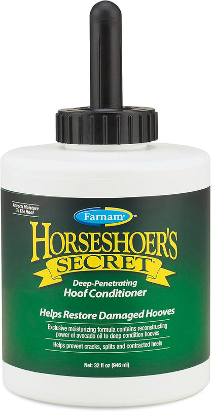 Farnam Horseshoer's Secret Deep-Penetrating Hoof Oil for Horses, Conditions Dry Hooves, Prevents Cracks, Splits & Contracted Heels, Contains Avocado, Glycerine & Mineral Oils, Fast Absorbing, 32 Oz