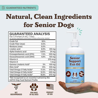 Natural Dog Company Omega 3 Fish Oil for Senior Dogs Supplement – Support Mobility, Skin, Coat, Heart & Brain, with Turmeric, Salmon & Fish Oil for Aging Dogs, Liquid Canine Supplement, 16oz