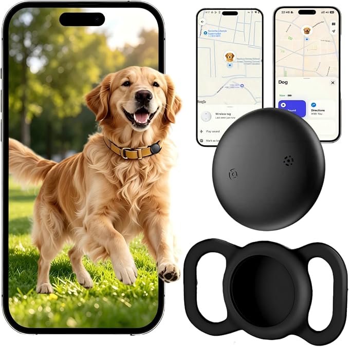 GPS Dog Tracker Collar (iOS & Android) - No Subscription Real-Time Tracking | Pet Smart Activity Finder Tag Works with Google Find Hub & Apple Find My App, Anti-Lost for Keys, Cat Kitten Items