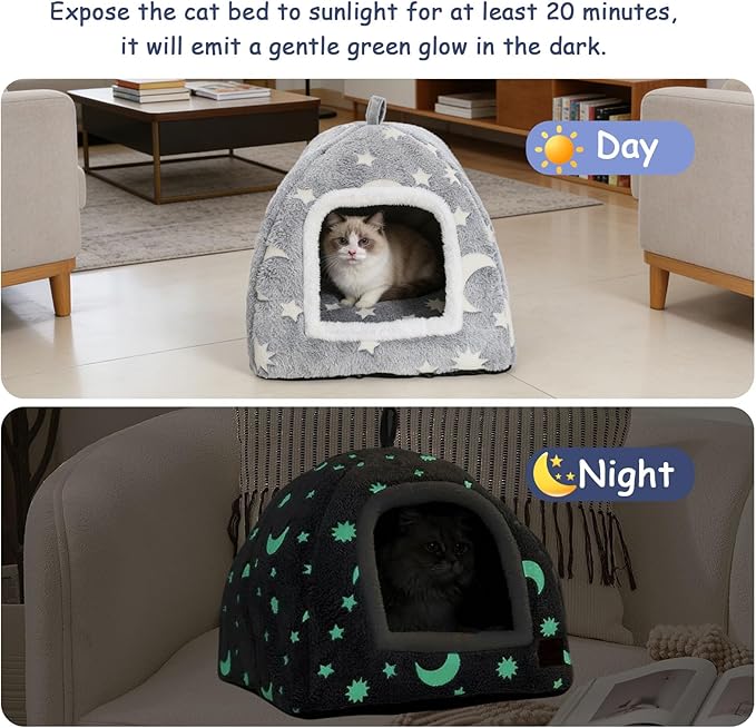 Cat Bed Cave,Cat Tents for Indoor Cats,Cute Cozy Tent for Kitten and Small Pet with Removable Washable Cushion Pillow Gatos Hideaway Beds 2 in 1 Enclosed House Soft Plush Stuff Camas