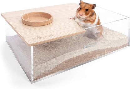 Niteangel Animal Sand-Bath Box: - Acrylic Critter's Sand Bath Shower Room & Digging Sand Container for Hamsters Mice Lemming Gerbils or Other Small Pets (Rectangle, Burlywood)