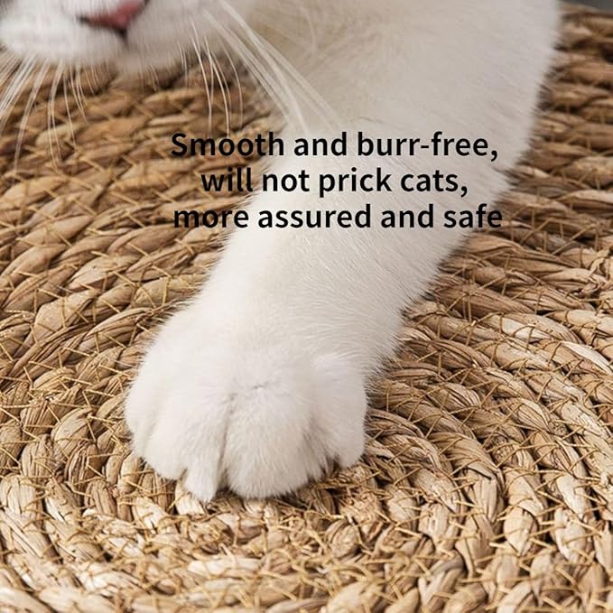 Cat Bed, Straw Woven Cat Baskets Bed, Round Wicker Cat Basket Nest, Non-Slip Cozy Kitten Bed for Cats Small Dog (with Cushion,Small)