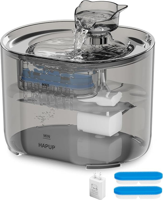 HAPUP Cat Fountain Kitty Spout Cat Water Fountain for Cats Inside 2.2L/73Oz Automatic Pet Water Fountain Quiet Cat Fountains for Drinking Water Fountains for Cats Indoor Filters Included