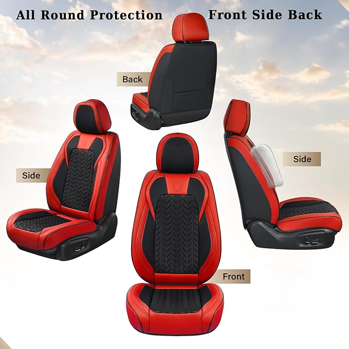 Coverado Seat Covers Full Set, 5 Seats Car Seat Protector, Seat Covers for Cars, Breathable Faux Leather Car Seat Cushion, Seat Cover Universal fit for Most Cars Trucks, Red