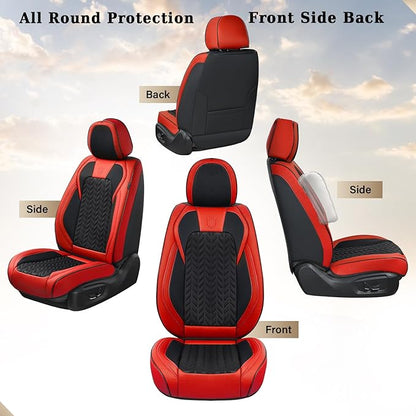 Coverado Seat Covers Full Set, 5 Seats Car Seat Protector, Seat Covers for Cars, Breathable Faux Leather Car Seat Cushion, Seat Cover Universal fit for Most Cars Trucks, Red