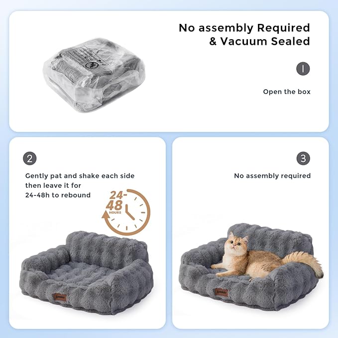 ZOMISIA Dog Couch Bed - Fluffy Dog Sofa, Large Orthopedic Pet Sofa Bed with Removable Washable Cover, Faux Fur Calming Cute Pet Couch with Supportive Egg Foam and Non-Slip Bottom, Ivory White