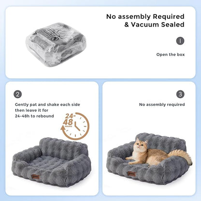ZOMISIA Dog Couch Bed - Fluffy Dog Sofa, Large Orthopedic Pet Sofa Bed with Removable Washable Cover, Faux Fur Calming Cute Pet Couch with Supportive Egg Foam and Non-Slip Bottom, Ivory White