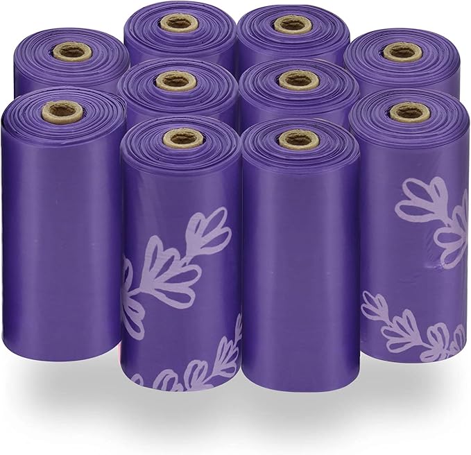 Best Pet Supplies Dog Poop Bags for Waste Refuse Cleanup, Doggy Roll Replacements for Outdoor Puppy Walking and Travel, Leak Proof and Tear Resistant, Thick Plastic - Purple (Scented), 150 Bags