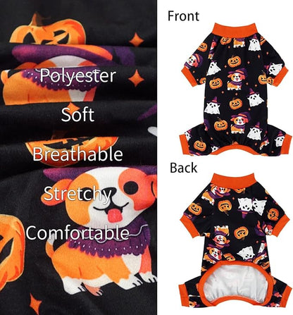 XPUDAC Dog Halloween Pajamas for Small Medium Dogs Pumpkin Costume Soft Puppy Clothes Pet Outfit Doggy Jumpsuits, Large