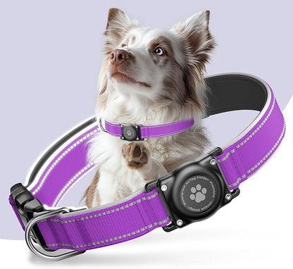 AirTag Dog Collar, IP68 Waterproof Air Tag Dog Collar Holder, Reflective, Ultra-Durable, Comfortable Padded, Heavy Duty Dog Collars for Small Medium Large Dogs (Grape Purple, M)