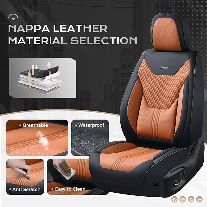 Coverado Car Seat Covers with Lumbar Support, Front Covers for Cars, Universal Automotive Seat Cover, Waterproof, Leather Car Seat Cushion, Interior Seat Protectors for Most Cars