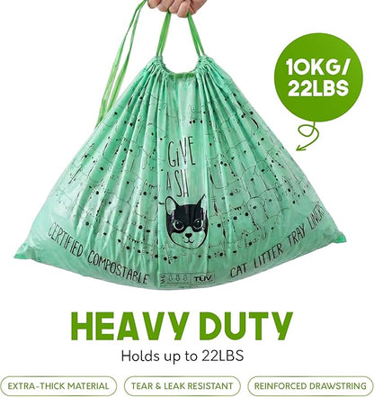 Home Compostable Cat Litter Box Liners, Jumbo XL 36” x 19” Drawstring - Extra Thick Heavy Duty Litter Box Bags, Tear Resistant & Leak-Proof Cat Liners for Easy Cleanup - Pack of 10