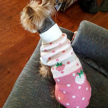 CHBORCHICEN Pet Dog Sweaters Classic Knitwear Turtleneck Winter Warm Puppy Clothing Cute Strawberry and Heart Doggie Sweater (Pink, X-Small)