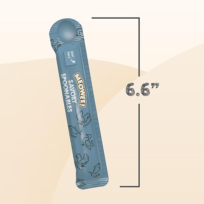 MEOWEE! Savory Spoonables with Real Tuna, Chicken & Duck, 8 Count Tube, Triple Flavor Squeezable Lickable Wet Treats for Cats with Built-in Spoon for Less Mess
