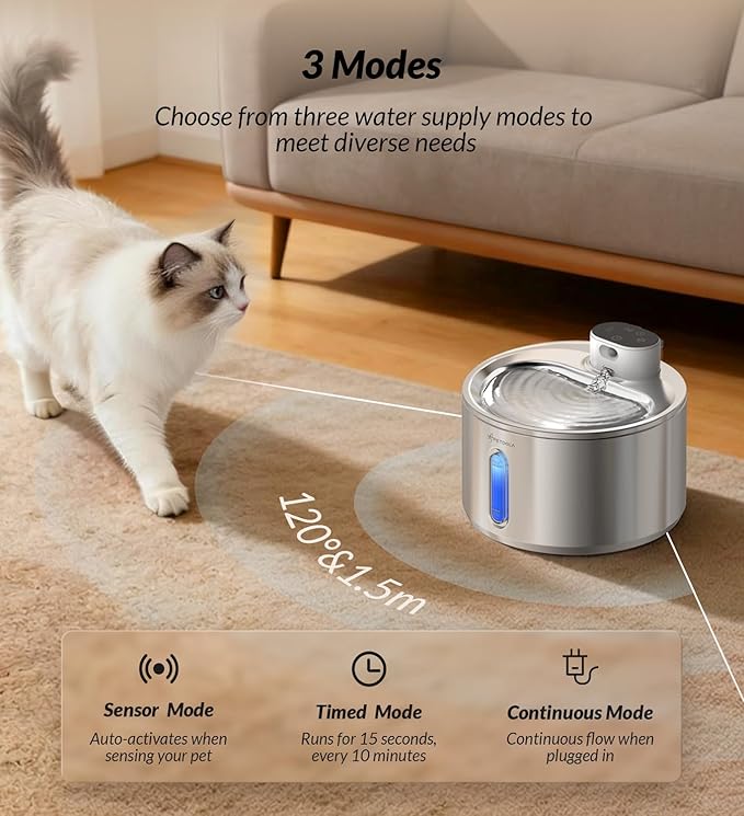 Cat Water Fountain Stainless Steel,135fl-oz/4L Wireless Cat Fountain Battery Operated Pet Fountain with 5 Filters for Dogs Cats Indoor