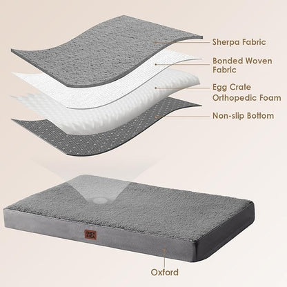EHEYCIGA Orthopedic Dog Beds for Large Dogs with Removable Washable Cover, Light Grey, 36x27