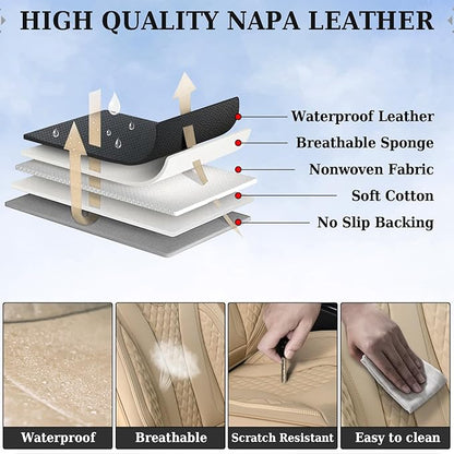 Coverado Automotive Seat Covers, Back Car Seat Cover, Rear Seat Cover, 3-Pieces Luxury Car Seat Cushion, Beige Seat Cover Seat Protector Universal Fit Most Cars