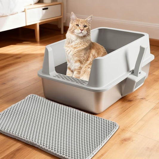 XL Stainless Steel Litter Box with Lid, Metal Cat Litter Box with Covered, Easy Clean Non Stick No Smell