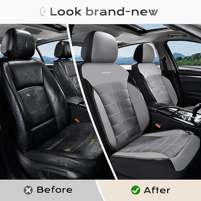 Coverado 3D Air Mesh Front Car Seat Cover, Sports Carbon Fiber Design, Breathable Seat Protectors Airbag Compatible Comfort Universal for Most Cars, Van,Trucks, SUV, Grey