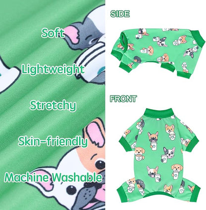 XPUDAC 4 Pack Small Dog Pajamas, Soft Comfy Dog Onesie Pjs, Cute Puppy Clothes Lightweight Pet Outfit Stretchy Pet Clothes for Boy Girl, S