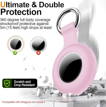1|2|4Pack for Apple AirTag Holder,for Air Tag 2nd &1st Genaretion,Waterproof GPS Tracker Air Tag Keychain with Cover Anti-Scratch Silicone for Air-Tag Case for Pets,Kids,Bags,Luggages-Pink+Purple