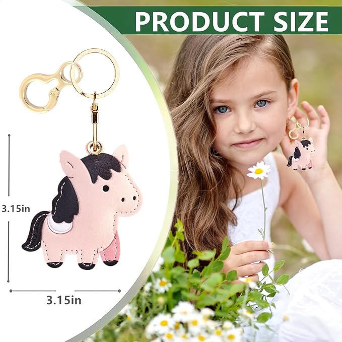Leather Keychain Holder Case Compatible with AirTag,Cute Protective Cover with Keyring,Anti-Scratch Finder GPS Tracker Case for Wallet Keys,bag,pets,Backpack(Pink Horse)