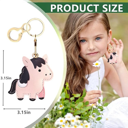 Leather Keychain Holder Case Compatible with AirTag,Cute Protective Cover with Keyring,Anti-Scratch Finder GPS Tracker Case for Wallet Keys,bag,pets,Backpack(Pink Horse)