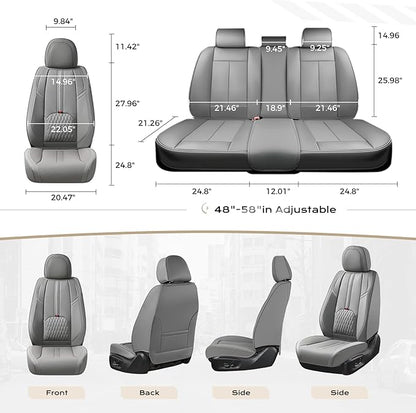 Coverado Car Seat Covers Full Set, Automotive Seat Cover with Lumbar Support, Nappa Leather Seat Cover for Cars, Waterproof Car Seat Protector, Car Seat Cushion Universal Fit for Most Vehicles (Gray)