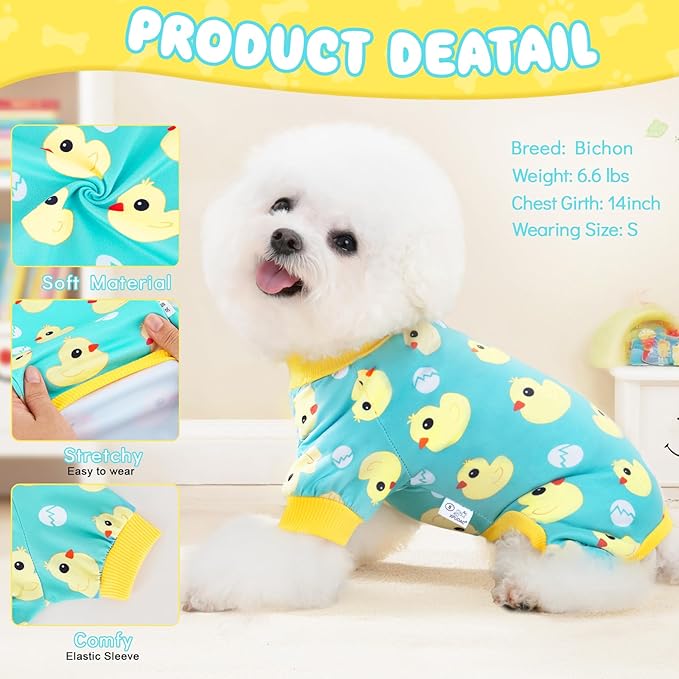 XPUDAC Dog Pajamas Soft Stretchy Duck Dog Clothes for Small Medium Dogs Pet Jumpsuit Puppy Onesie Outfits Cat Apparel-S