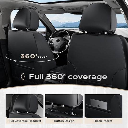 Coverado Seat Covers, Premium Nappa Leather Car Seat Covers Front Seats, Waterproof Car Seat Protector with Lumbar Support, Front Driver Seat Covers Universal Fit for Most Cars (Black&Gray)