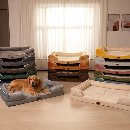 Comfort Expression Orthopedic Dog Bed for Medium Dogs 28x19 Inch, Waterproof Supportive Egg Crate Foam Medium Pet Bed with Removable Bolsters, Dog Couch with Washable Cover & Non-Slip Bottom, Caramel